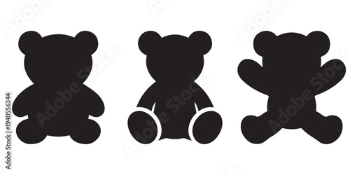 Teddy Bear Icon Set Vector – Cute Plush Toy Silhouette and Outline Collection for Kids, Web and App
 Design