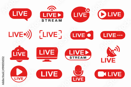 Red Live Stream Icons Set