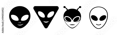 Simple alien face icon in black, black and white, Vector.