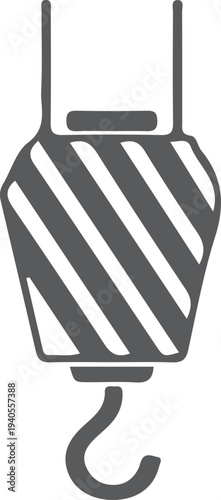 Industrial crane hook icon with diagonal stripes for heavy lifting and construction projects