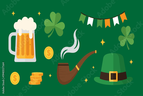 St patrick s day themed illustration featuring beer clover and traditional irish symbols