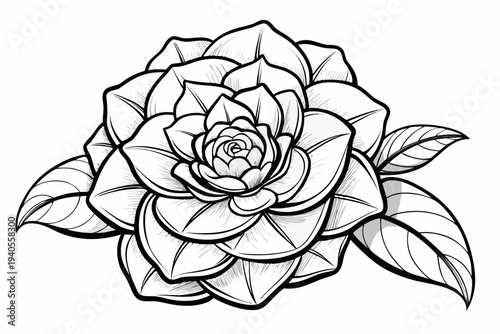 coloring page line art the camellia flower black vector