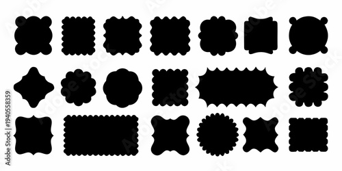 Collection of various black speech bubbles and label shapes