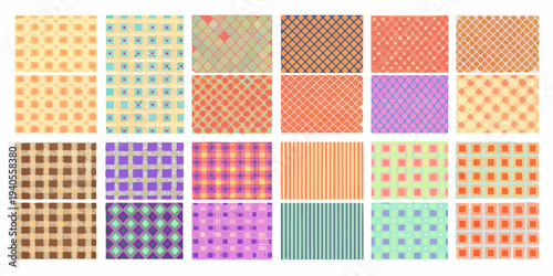 Collection of colorful patterned squares arranged in a grid layout