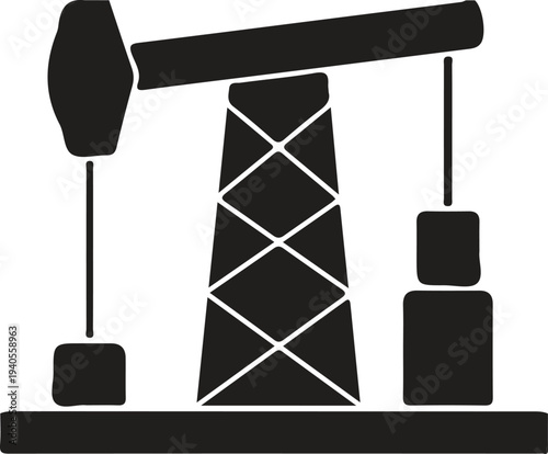 Oil pump jack icon, petroleum extraction equipment symbol