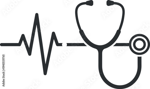 Stethoscope and ecg heartbeat line isolated on transparent background
