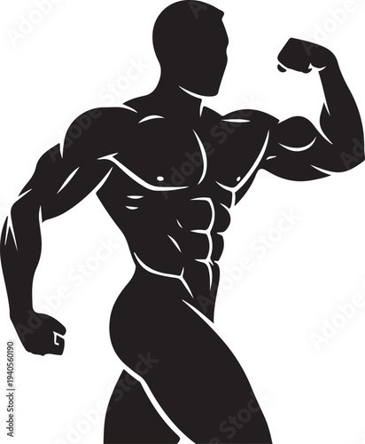 Muscular bodybuilder silhouette posing for fitness and gym motivation.