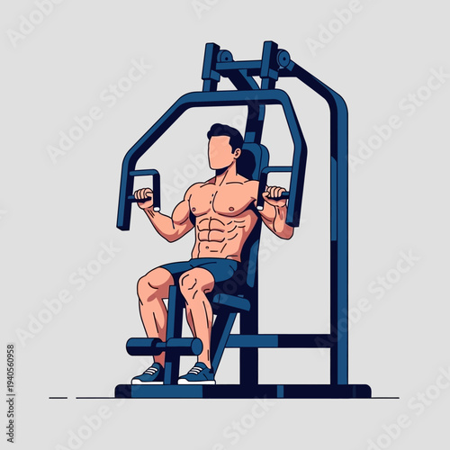 Fit man exercising chest muscles on gym machine, fitness workout, strength training