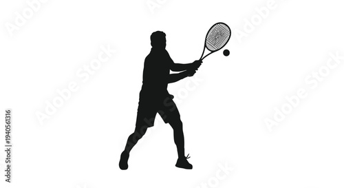 Tennis player mid swing preparing to hit the ball silhouette
