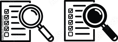 Two magnifying glasses inspecting checklists on documents with checkboxes