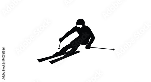 A dynamic skier in action captured as a striking black silhouette