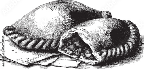 Cornish Pasty illustration on a white background. This vector illustration can be used in any size you like for advertising, logos, and other work.
