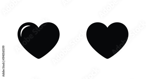 Two black heart shapes with a slight variation a simple silhouette