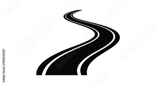 Winding road stretching into the distance black graphic silhouette