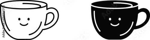 A simple illustration of two smiling coffee cups on a white background