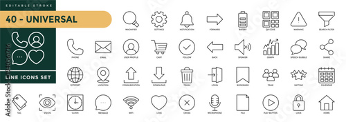 Fotografie A collection of Universal icons set with editable stroke, including Interface symbols, business, finance, commerce, marketing, web design symbols