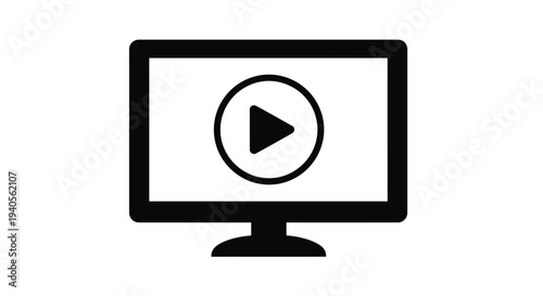 Black monitor displaying a play button inside a circle silhouette