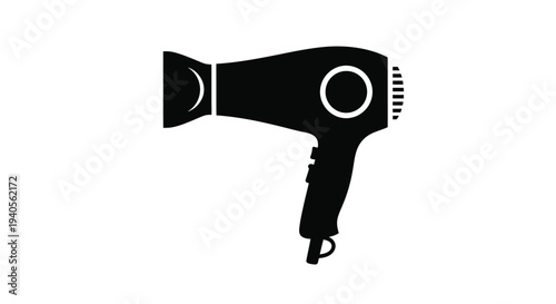 A modern hair dryer design in a stark black silhouette