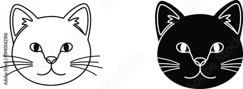 A black and white illustration of two cat faces side by side