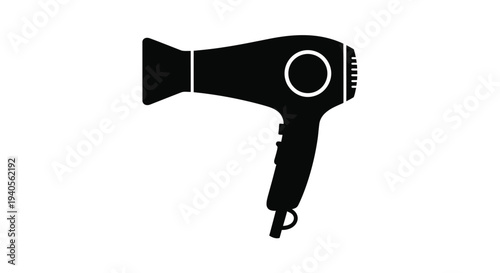 A black silhouette of a hair dryer against a white background silhouette