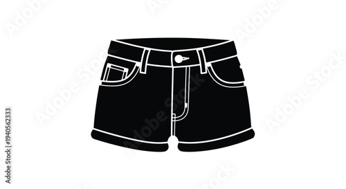 Black denim shorts displayed on a white background a stark silhouette