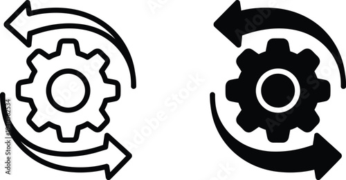 Two gear icons with arrows indicating rotation and movement