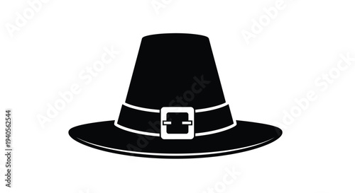 A black pilgrim hat depicted in a striking simple silhouette