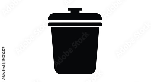 Simple black trash can icon with a lid flat design silhouette