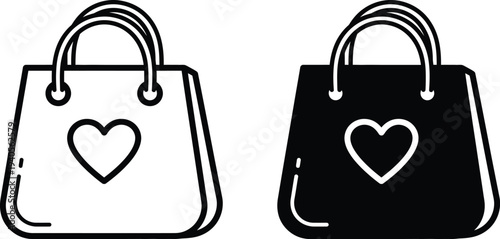 A stylish illustration of two handbags with heart designs