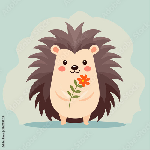 Hérisson mignon avec fleur en illustration vectorielle