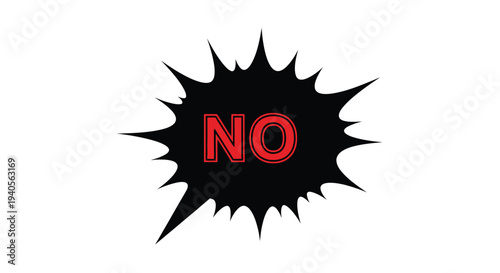 A stark black burst shape with the word no inside silhouette