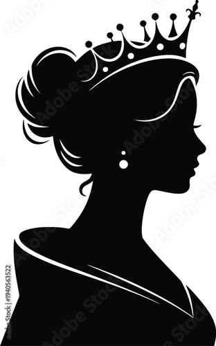 Black and white royal silhouette portrait illustration. Vector illustration. 