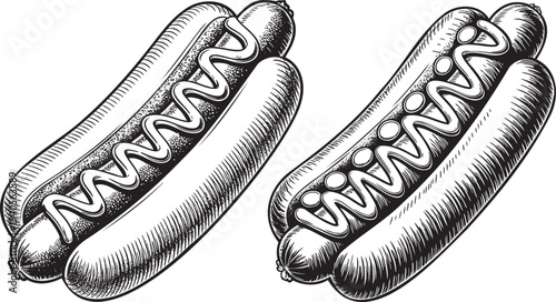 Hot dog hand drawn style silhouette set isolated on transparent background