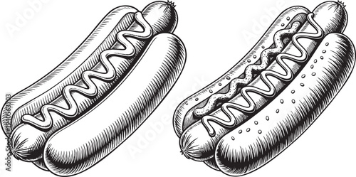 Hot dog hand drawn style silhouette set isolated on transparent background