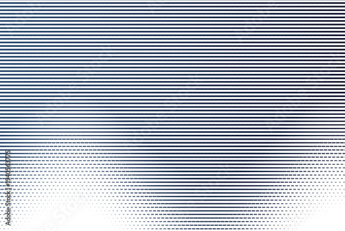 Abstract modern blue and white striped background with fading halftone dot pattern, ideal for technology, business, or digital design projects and presentations