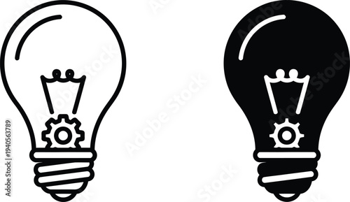 A creative illustration of lightbulbs with gears inside on a white background