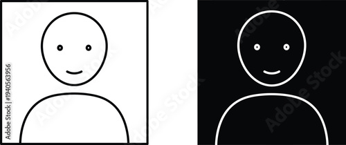 A simple stick figure with a smiley face in black and white