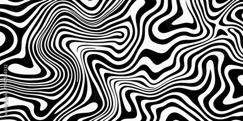 Abstract black and white optical illusion with swirling wavy lines
