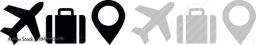 Travel Icons with Airplane, Suitcase and Map Pin