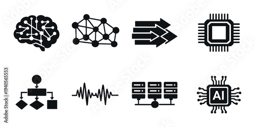 Ai concept and hardware icons arranged on dark background