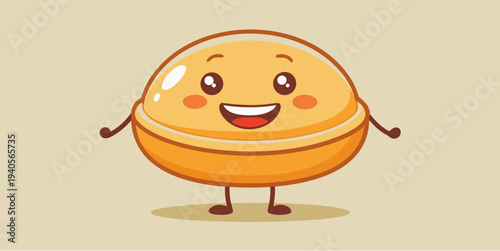 Cute dorayaki pancake character smiling with arms and legs playful japanese dessert mascot illustration