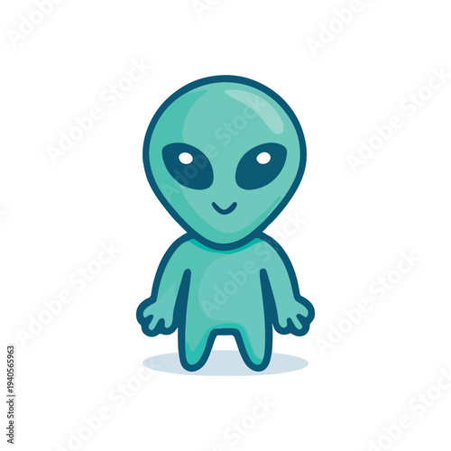 Cartoon Illustration of Funny Alien Character Standing With Smiling Face