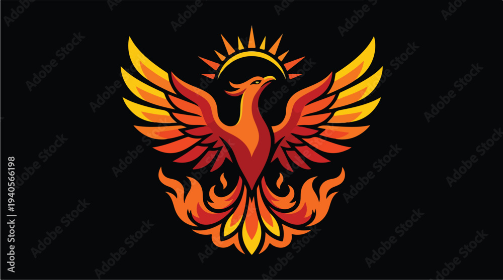 Obraz premium Phoenix Rising from Flames Emblem.