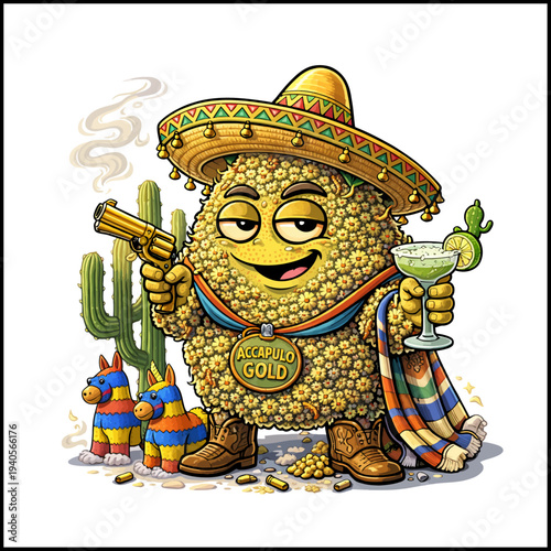 Acapulco Gold Cannabis Strain Cartoon Illustrated Character
