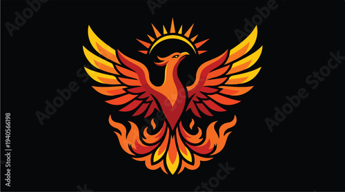Phoenix Rising from Flames Emblem.