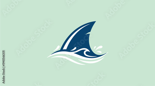 Shark Fin Emerging From Ocean Waves Logo Design.