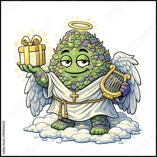 Gods Gift Cannabis Strain Cartoon Illustration Character