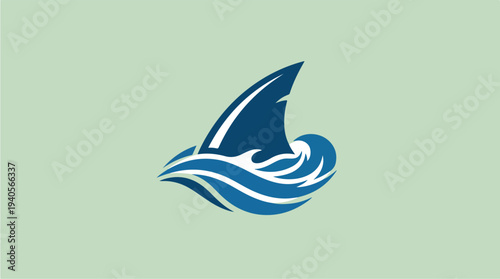 Shark Fin Emerging From Blue Ocean Waves Logo.