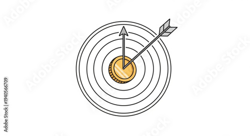 Bullseye target with arrow hitting center gold circle precision and accuracy concept
