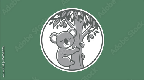 Cute Koala Hugging Tree Illustration.